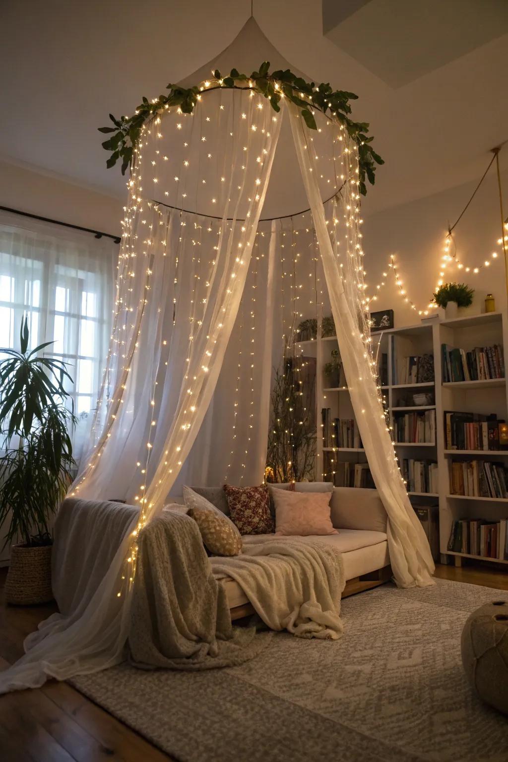 A fairy light canopy projecting magic to the venue