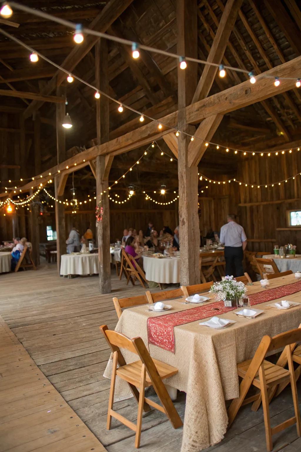 Enjoy a cozy and inviting countryside barn festivity.