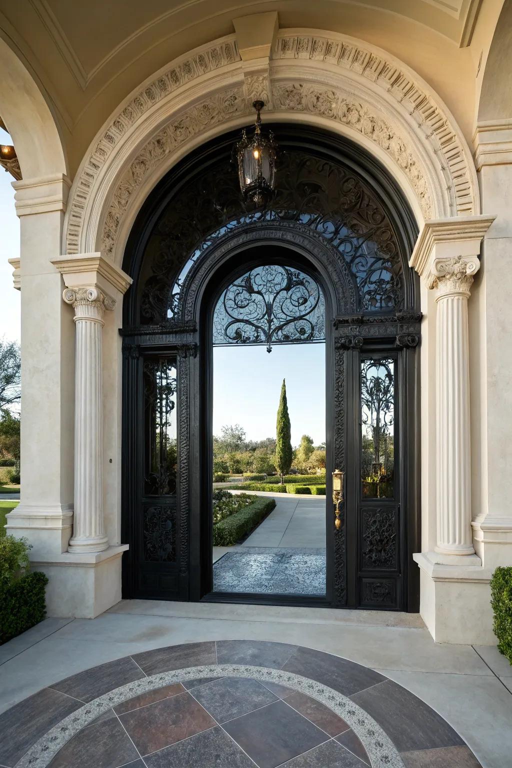 An arched dark-toned entrance creating a stunning focal point.