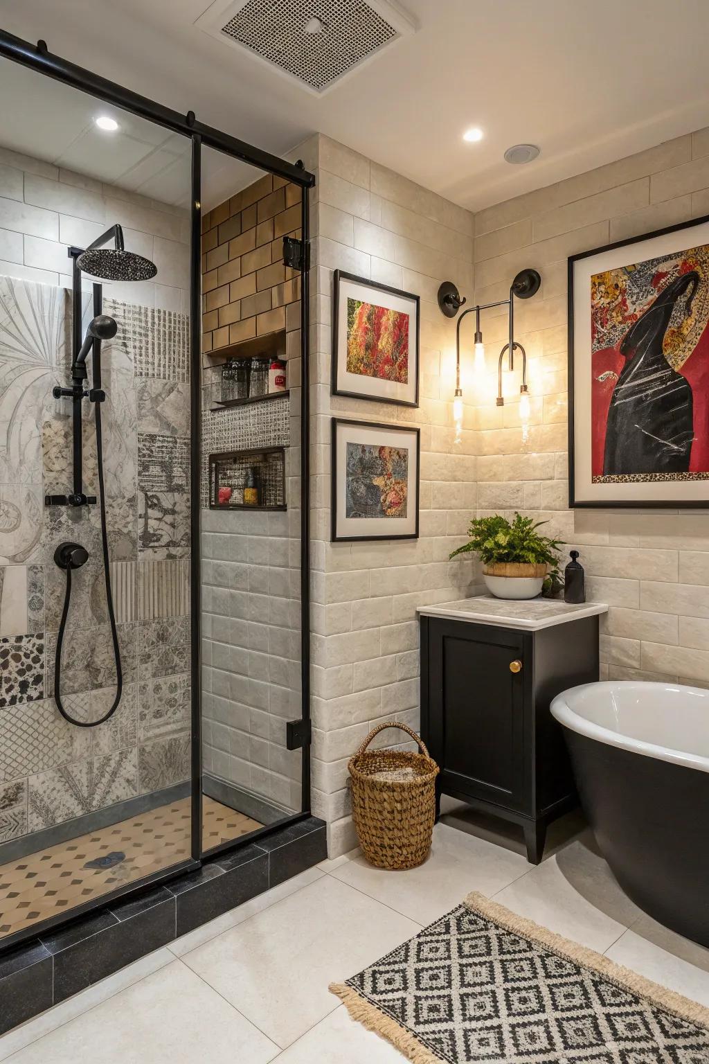 Striking art injects a personal signature to your shower.