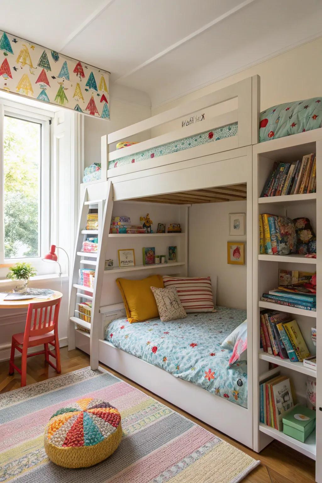 A secret hideaway offers a private retreat within the shared quarters.