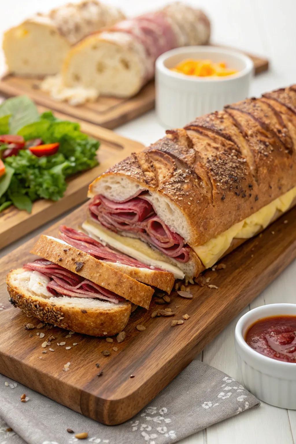 A gourmet sandwich loaf, perfect for impressing your guests.