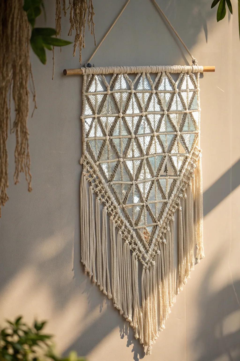 A mirrored wall hanging brings beauty to any room.