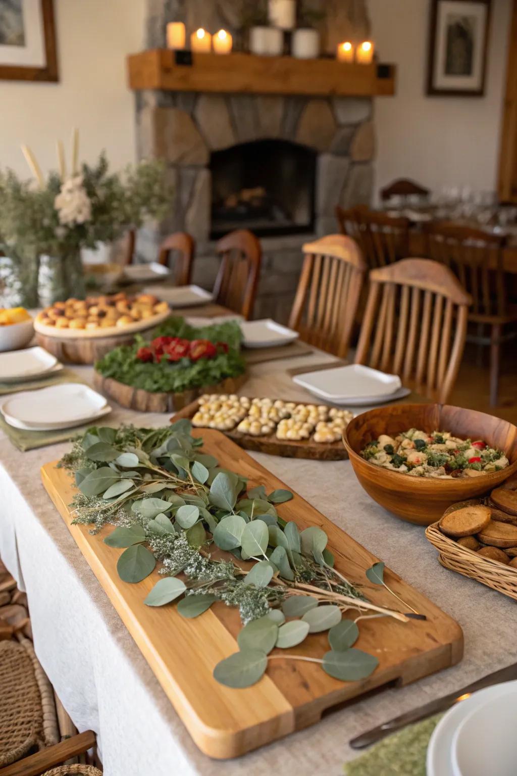 Fill your buffet with earthy charm and beauty using natural elements.