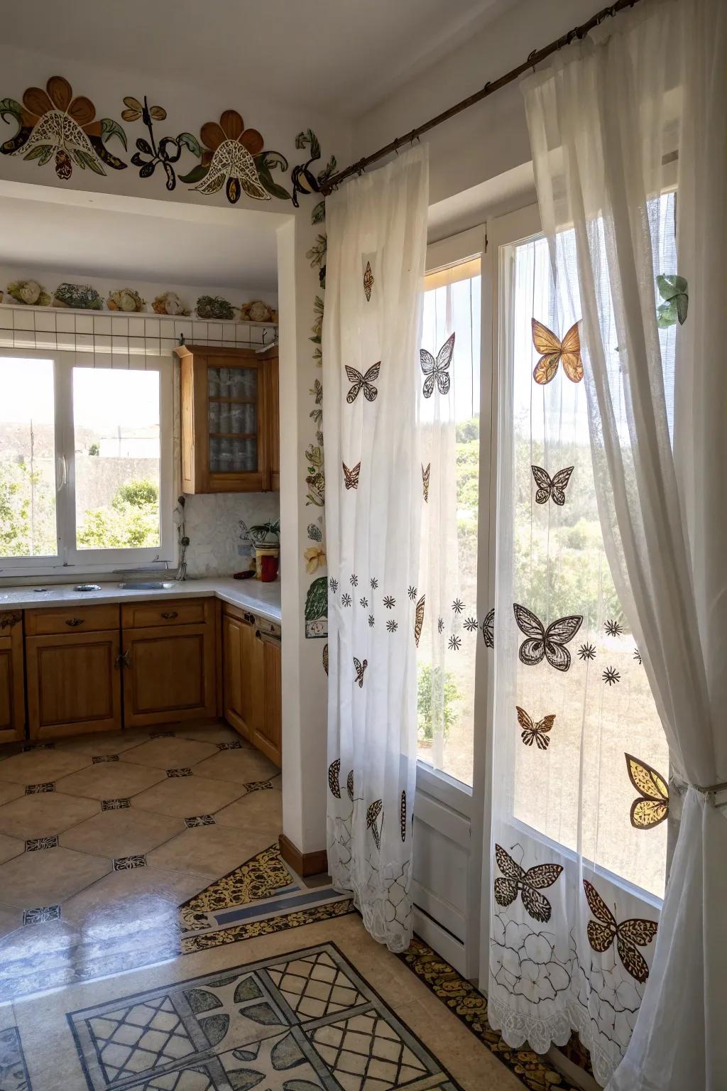 Butterfly window designs couple privacy with style.