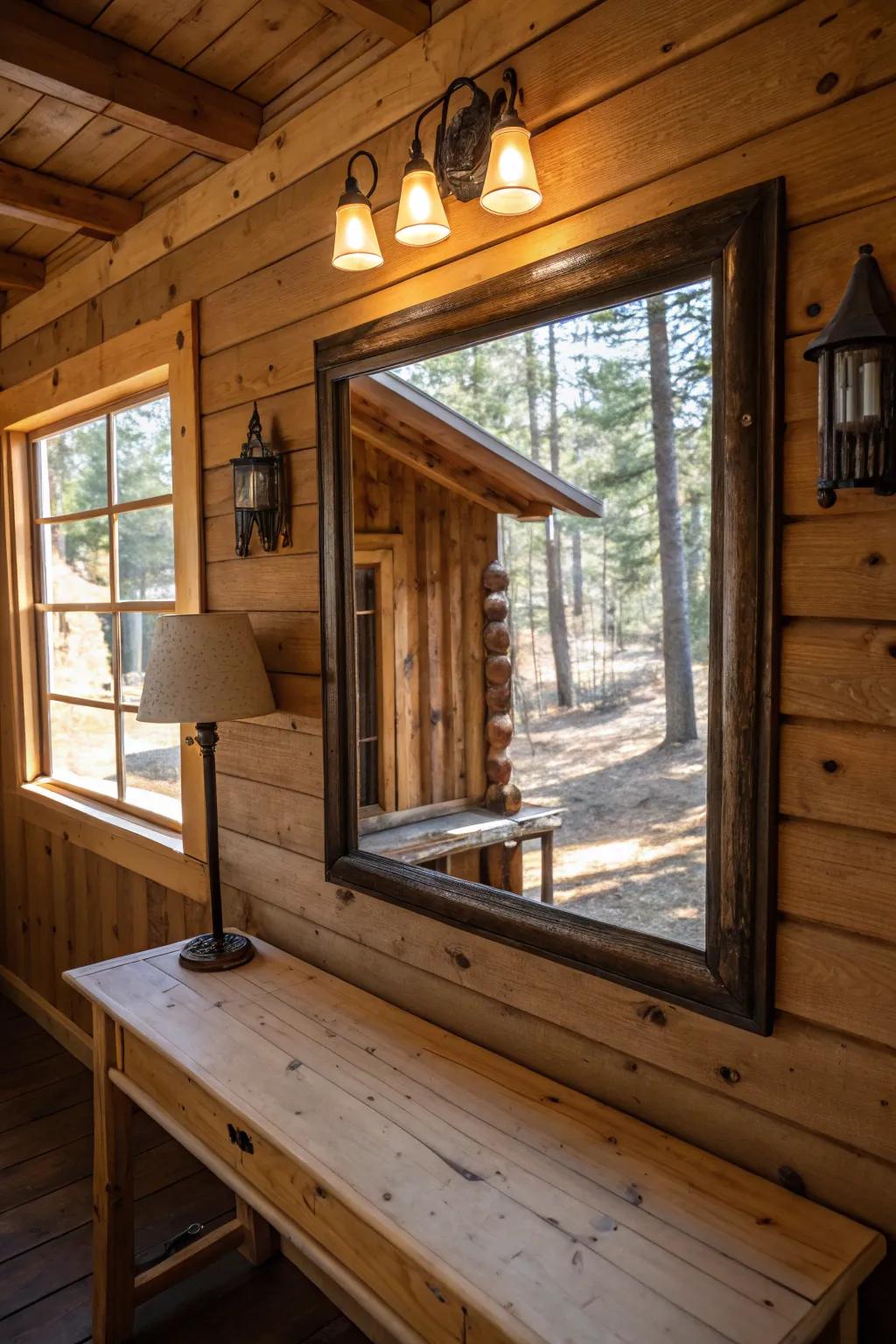 A large mirror maximizing space and light in the cabin space.