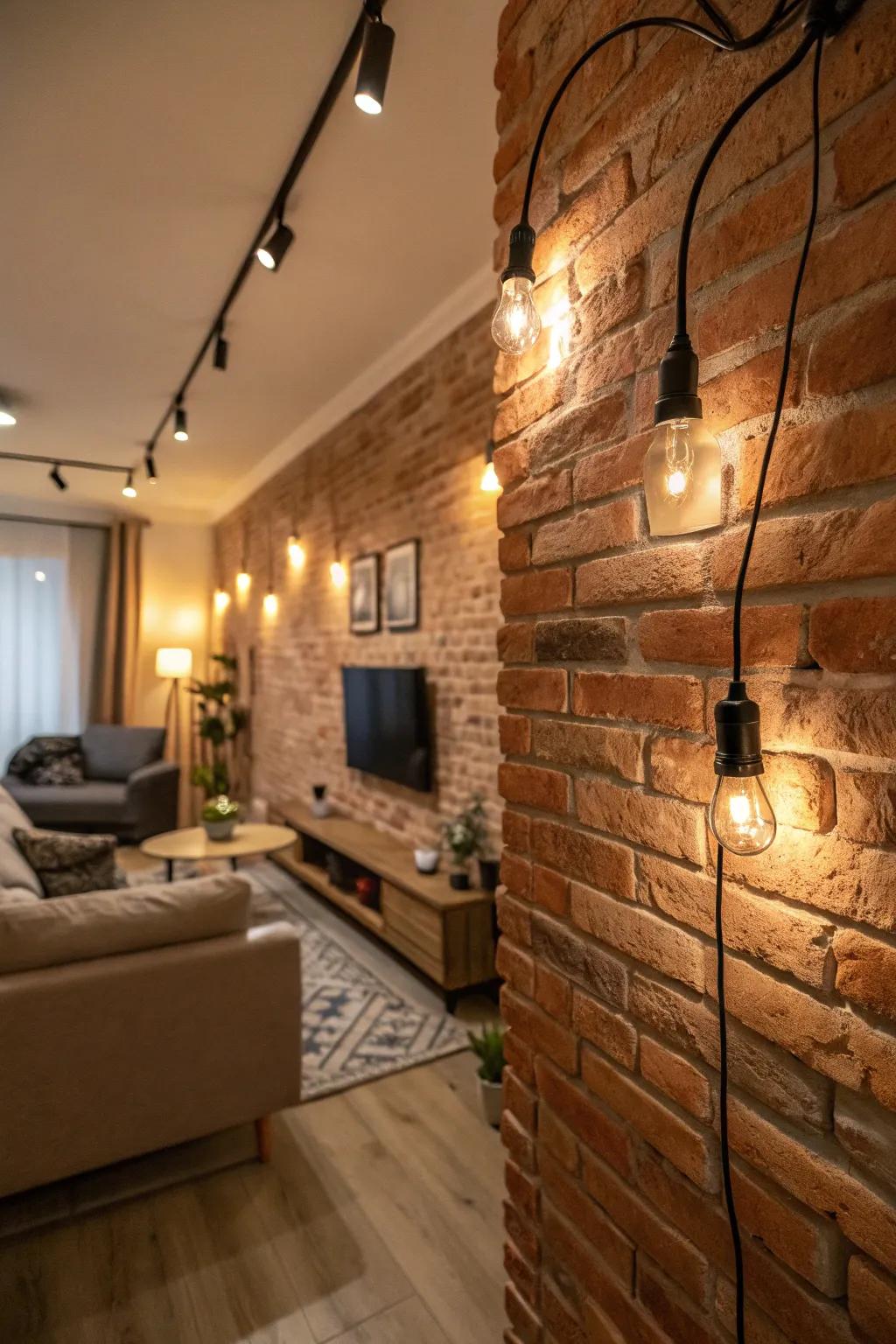 Highlight architectural features like exposed brick with cable lighting.