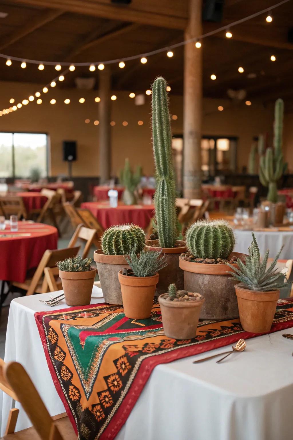 Succulent centerpieces augment themed occasion decor stylishly.