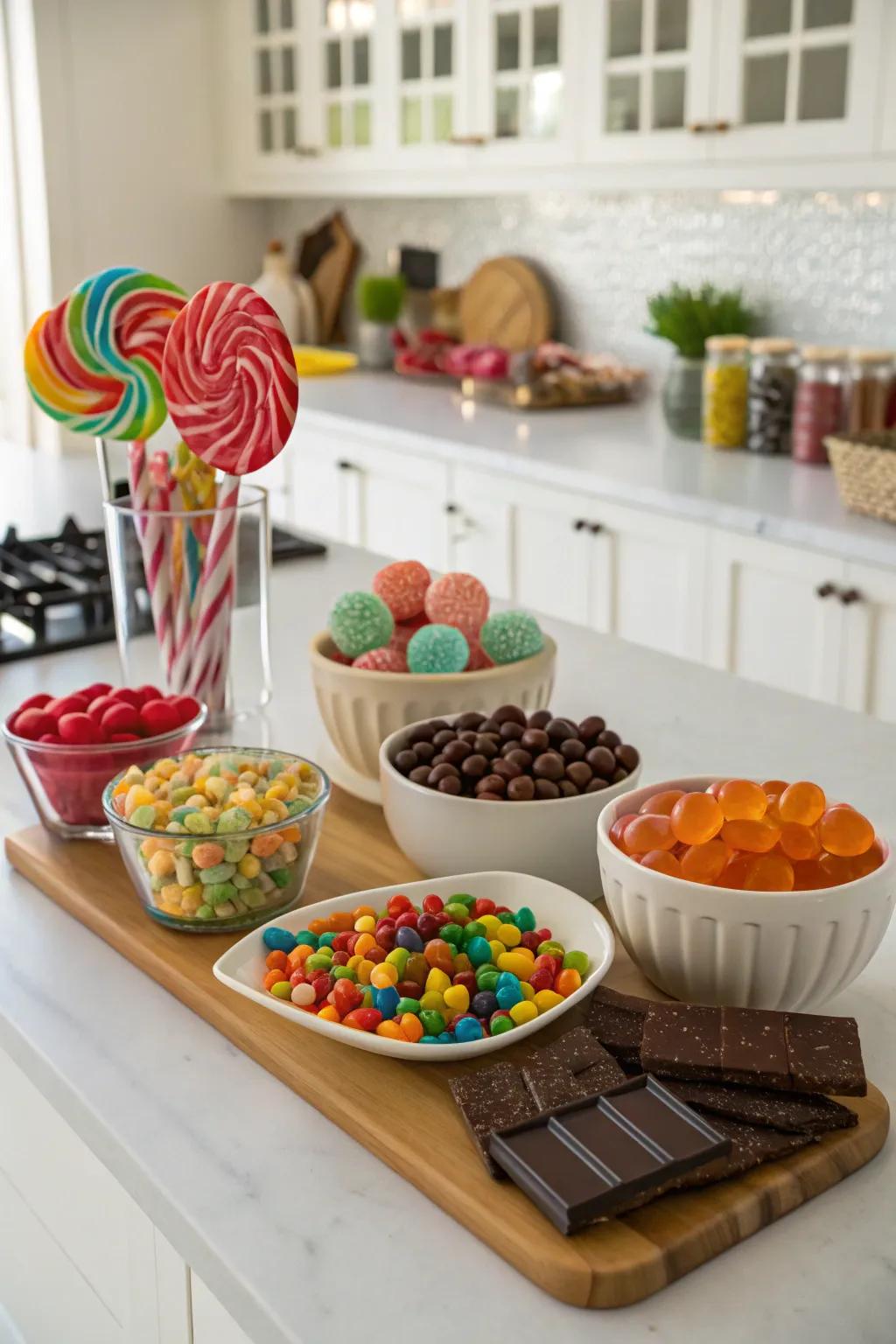 A candy display featuring a delightful mix of textures.
