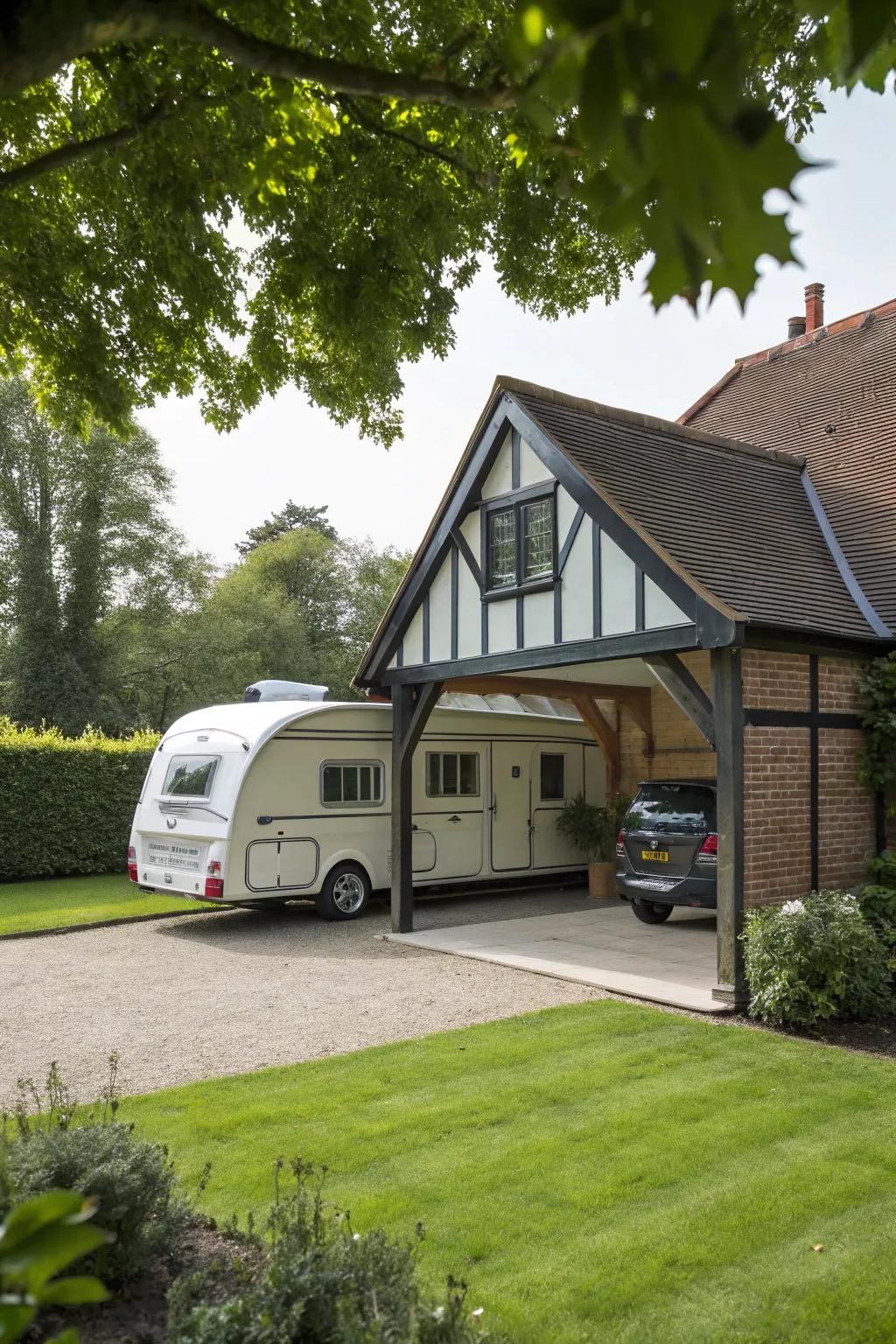 Peaked roofs offer a classic and elegant carport design.