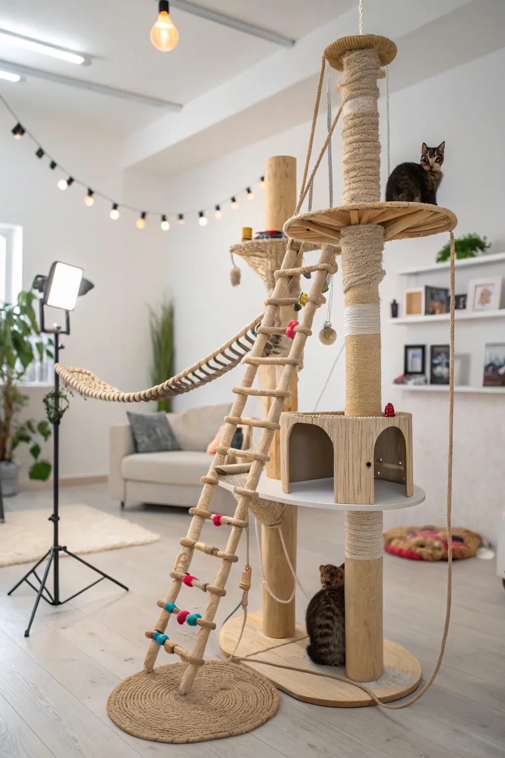 Personalized DIY additions add a unique touch to your cat’s play space.