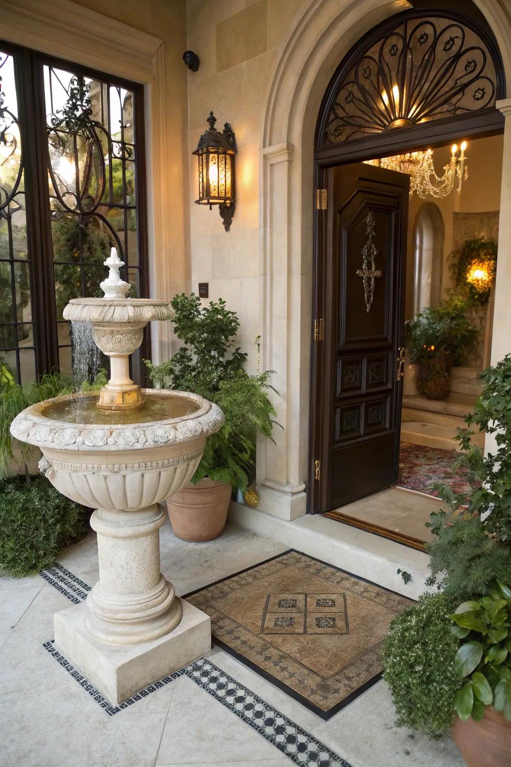 A holy water font by the entrance brings blessings to your home.