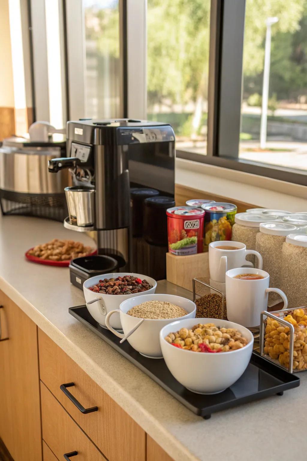 A coffee corner complements your cereal bar perfectly.