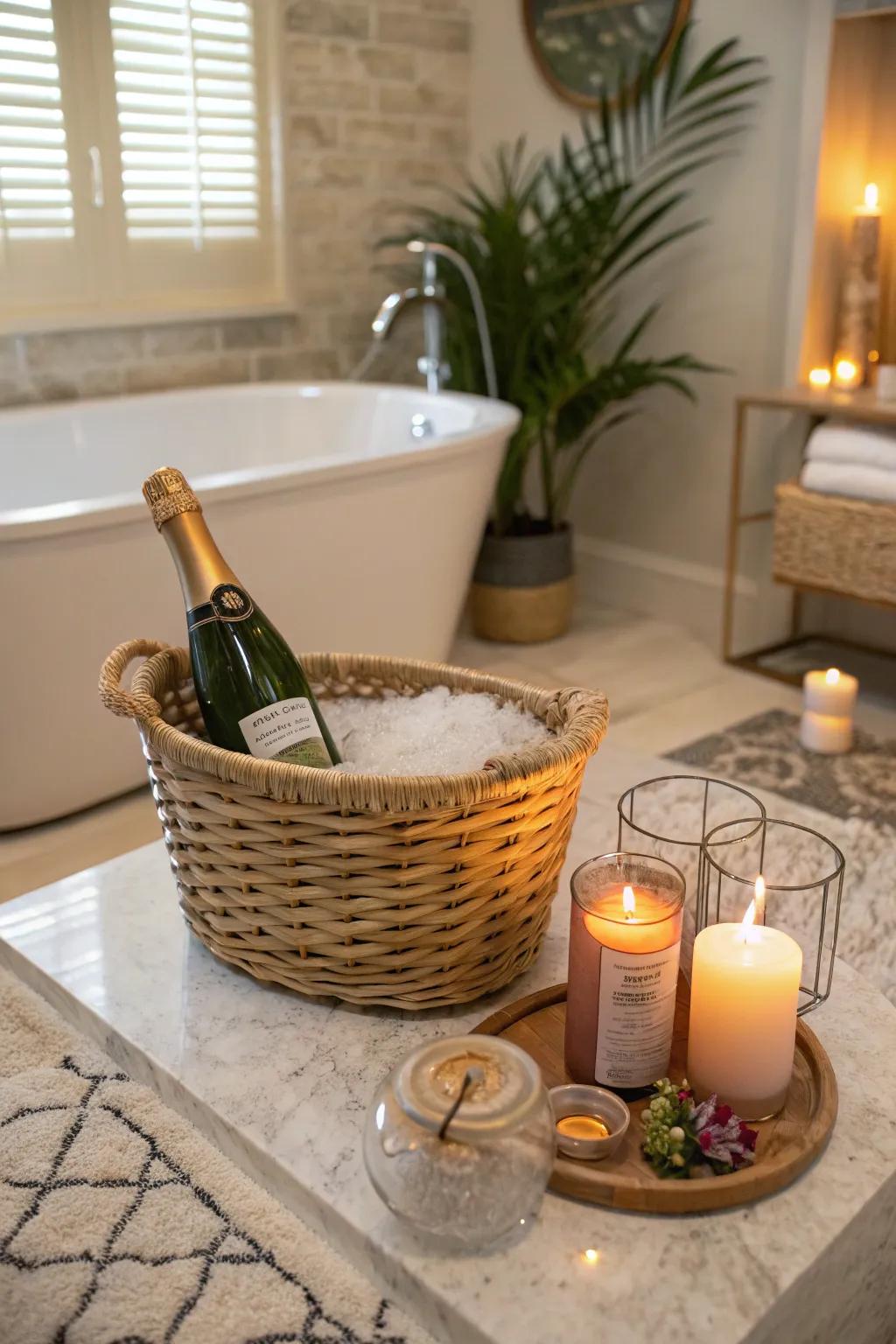 Spa Day with sparkling wine and aromatherapy candle.