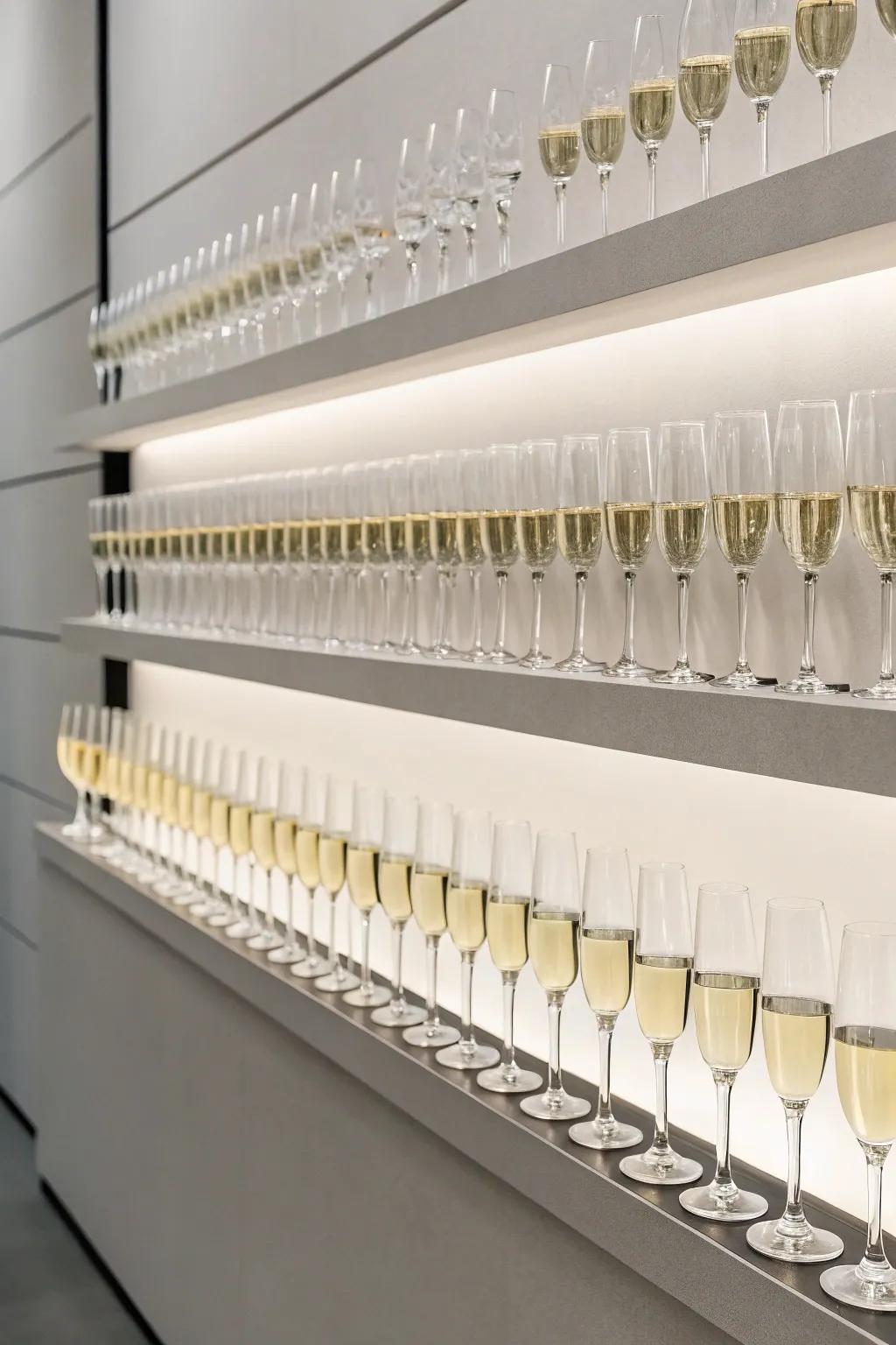 A sleek and minimalist grayscale sparkling wine showcase.