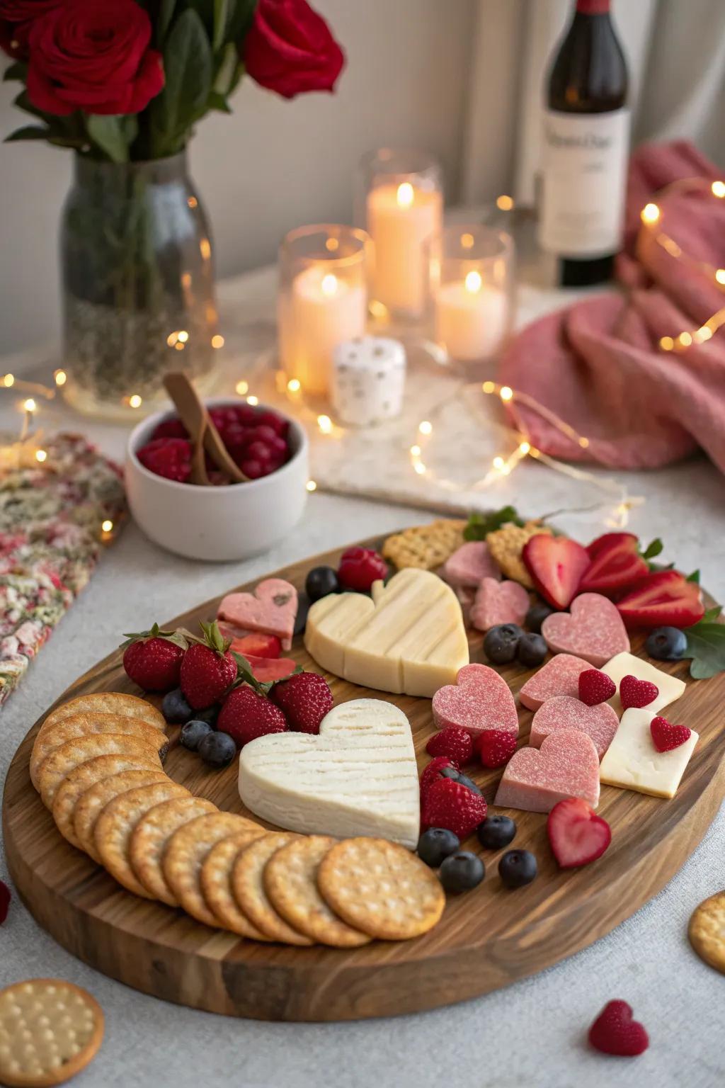 Romantic themed board with heart-shaped elements.