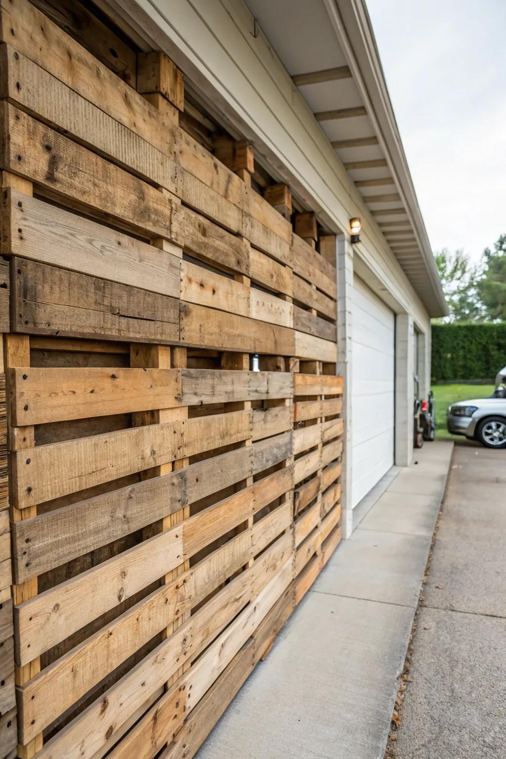 Wood skids provide a rustic, cost-effective wall option.