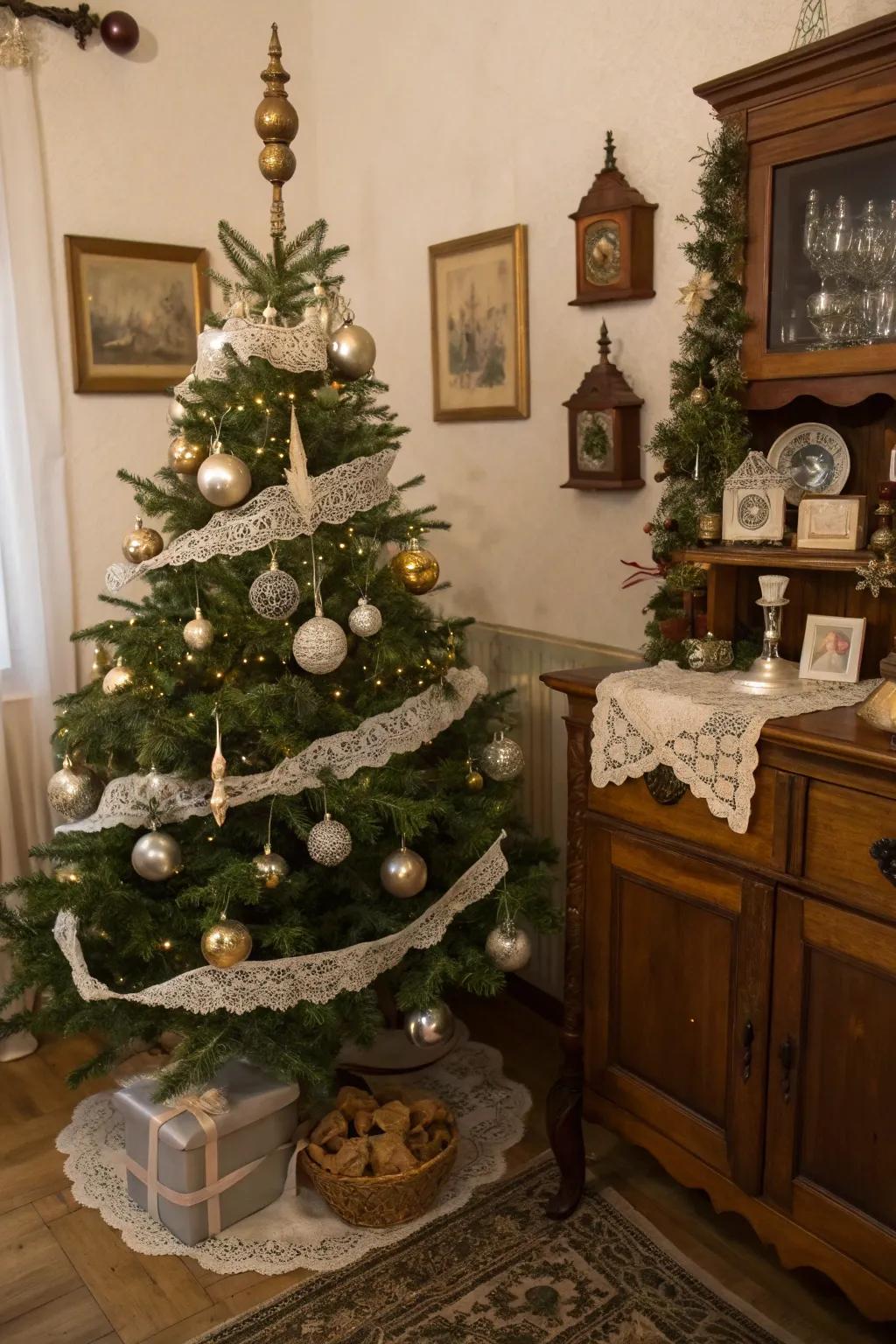 A vintage glam Christmas ball tree with charming retro ornaments.