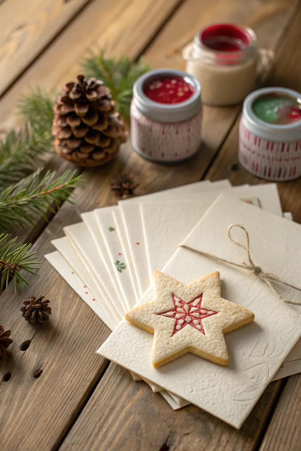 Turn pastry cutters into creative stamps for your handmade holiday cards, a delightful blend of simplicity and artistry!