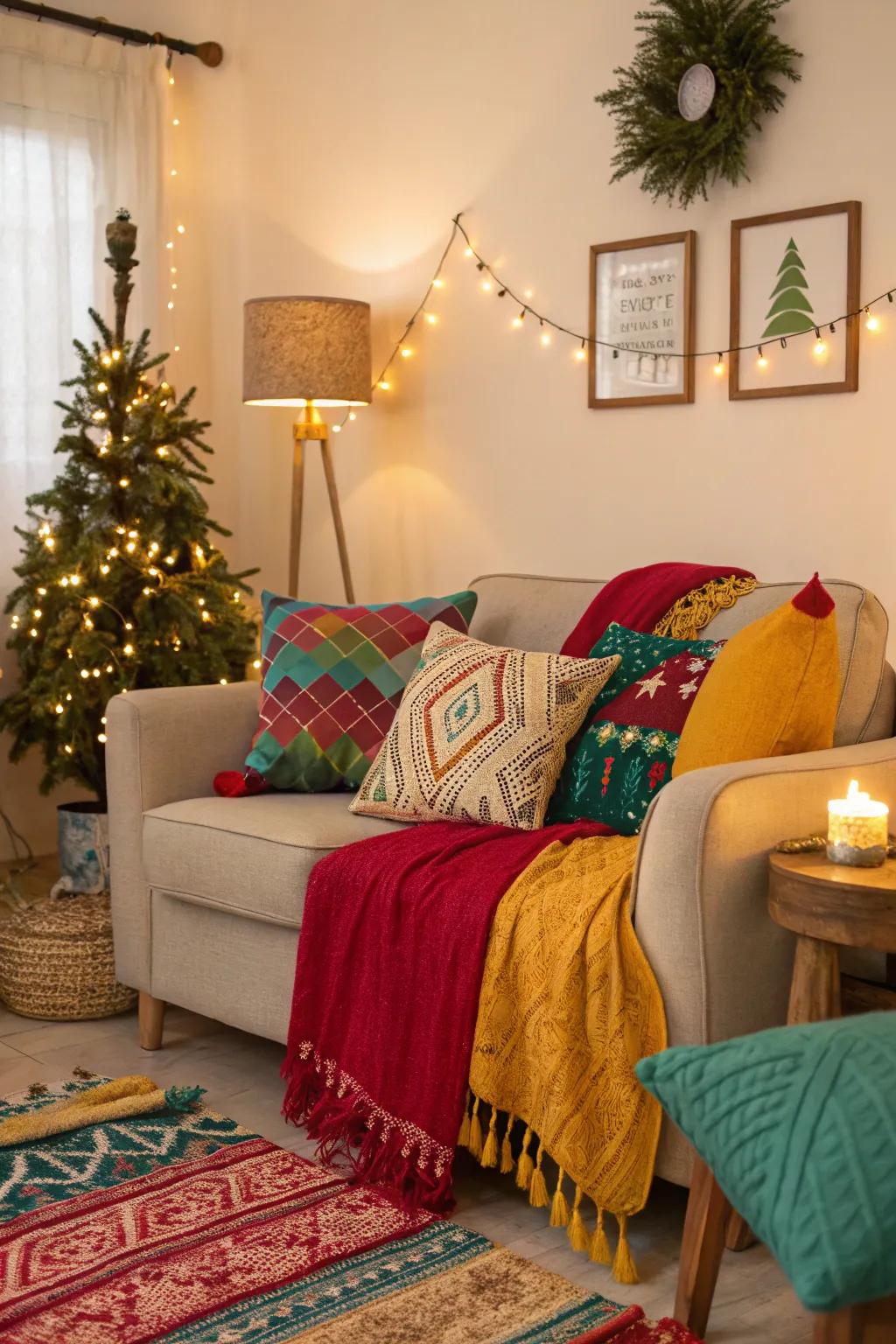 Bold holiday accents add color and cheer to any room.