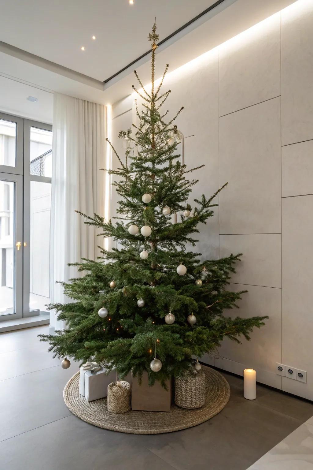 Minimalist chic presents a straightforward yet chic Christmas tree theme.