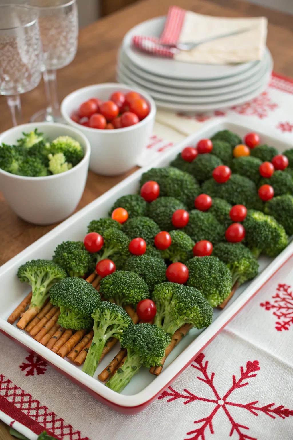 Adorable mini holiday evergreen veggies for a delightful snack.
