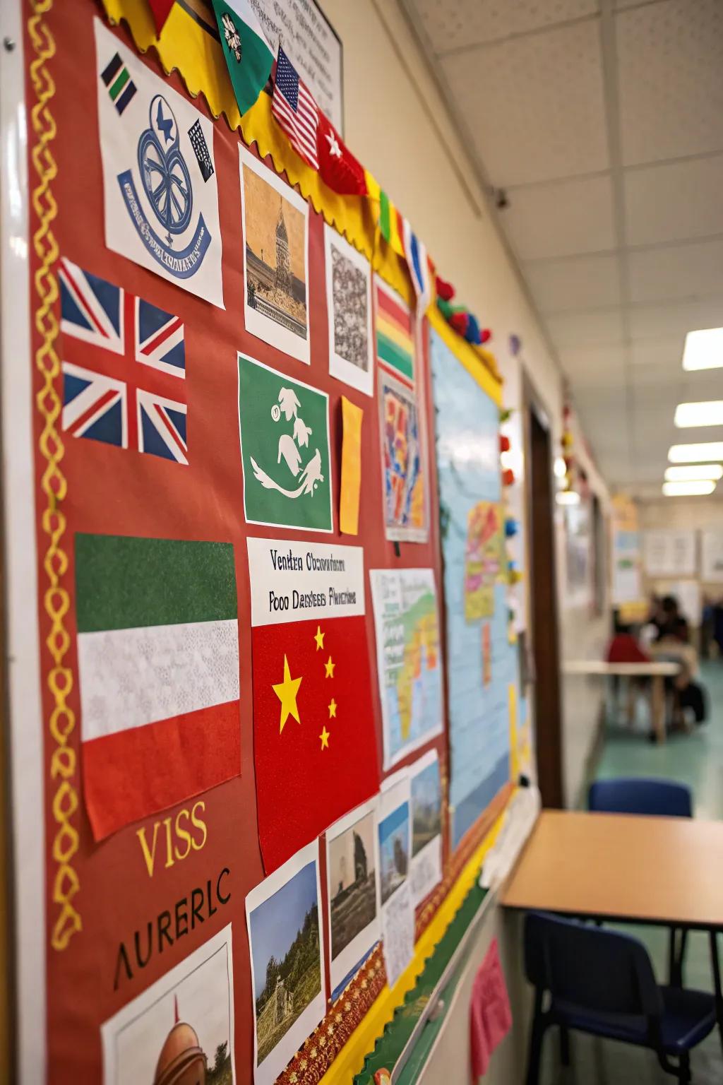 Celebrating diverse cultures on a vibrant bulletin board.
