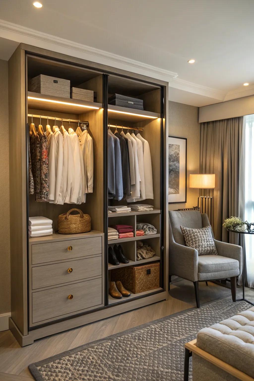 Wardrobe cabinets offer flexible and organized storage.
