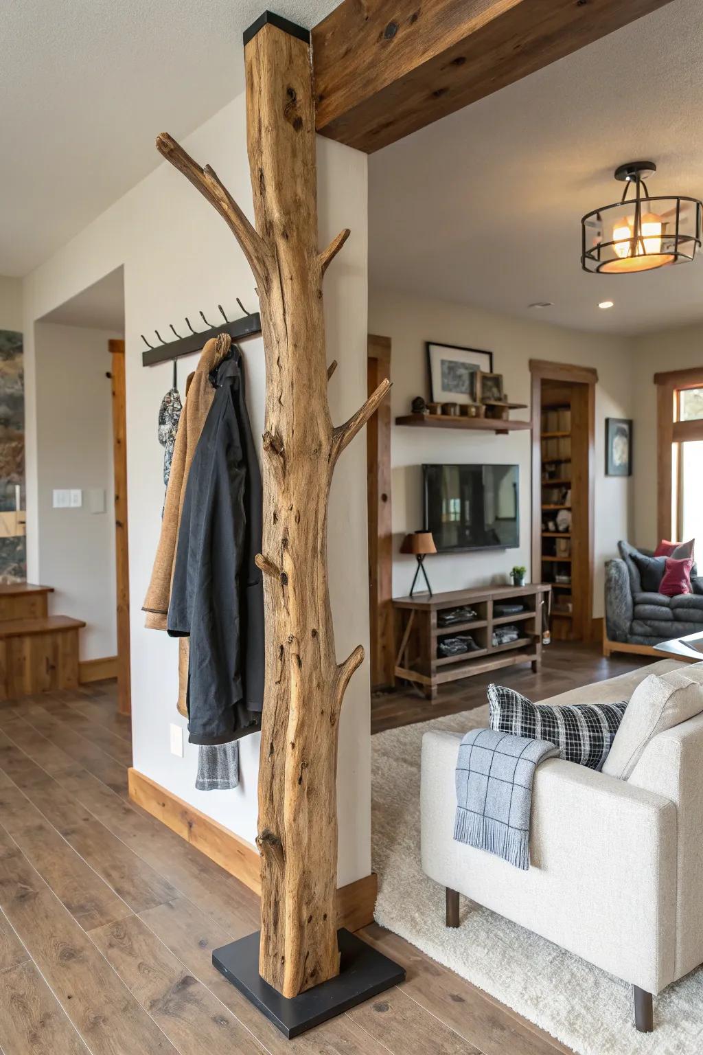 A raw edge timber hanger, exhibiting the innate allure of unrefined materials.