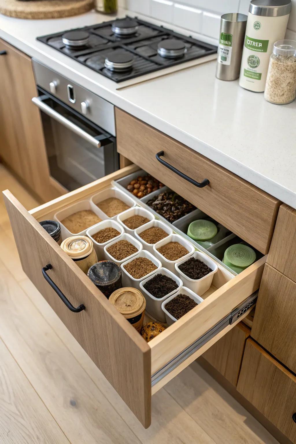 Sustainable containers add a responsible element to your drawer.
