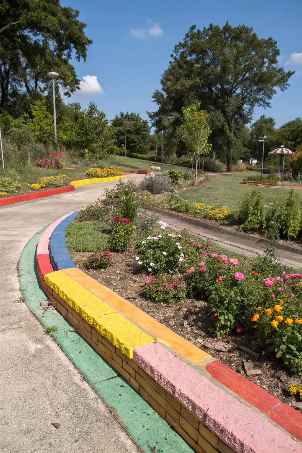 Vibrant colors make your concrete edging eye-catching.