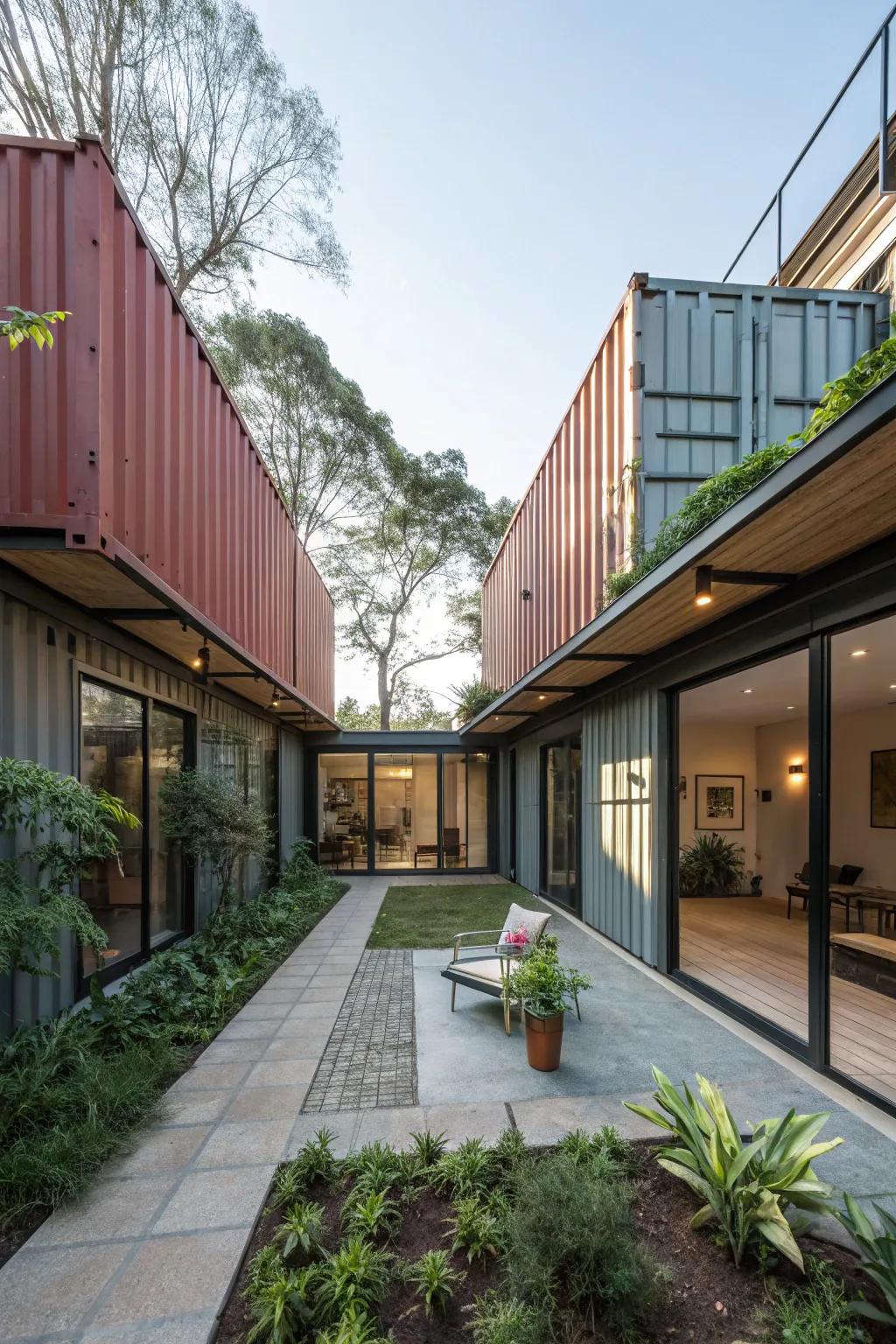 A central yard designed with a U-shaped container layout.