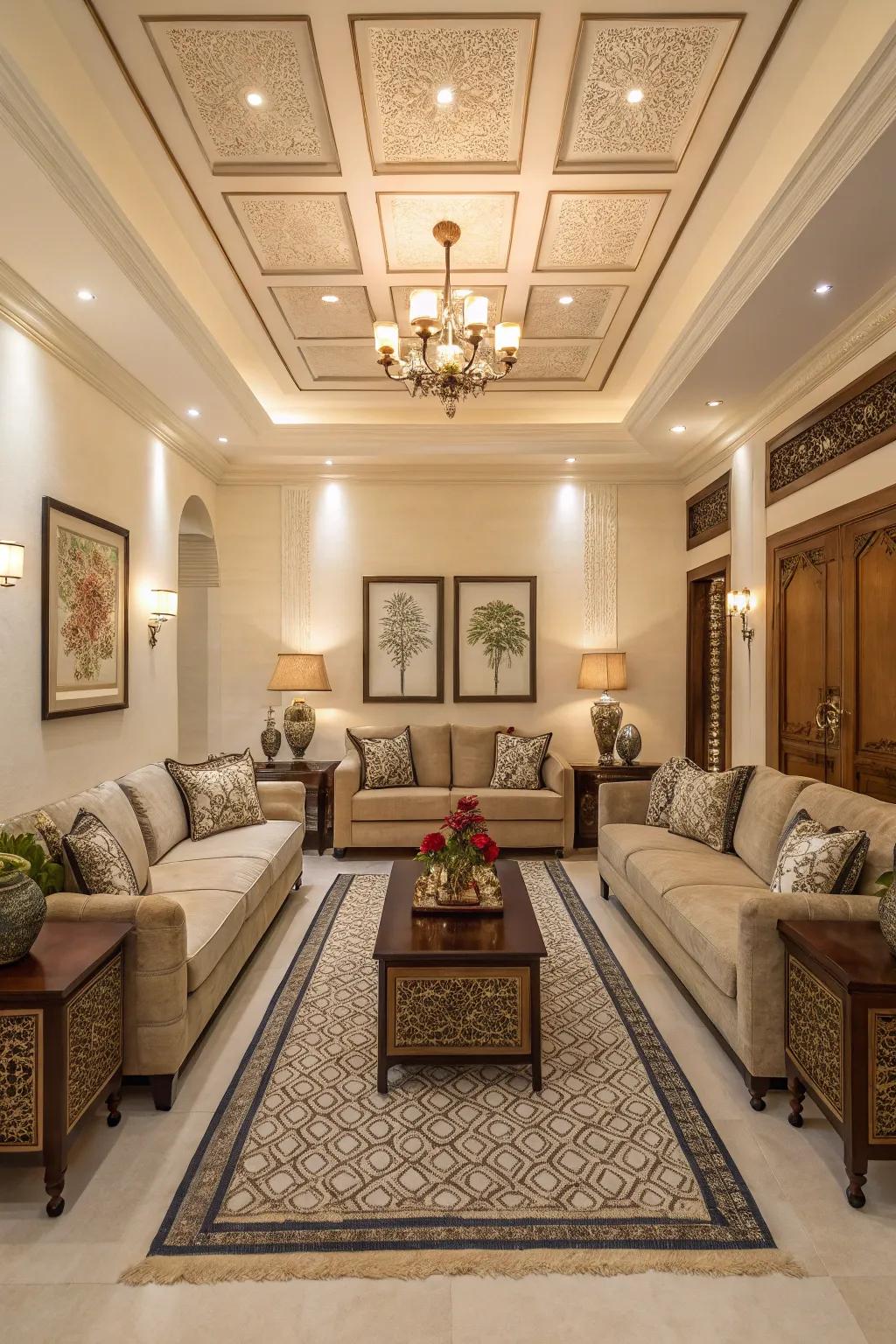 Symmetry in furniture arrangement brings harmony and balance to this living space.