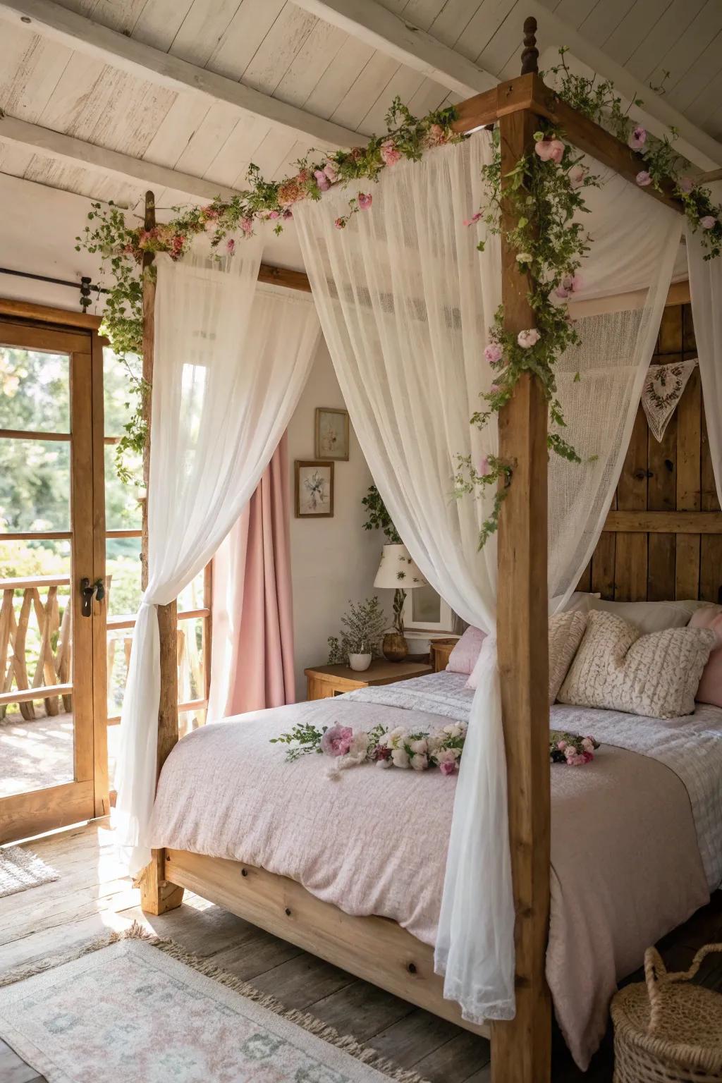 Canopy beds and drapes introduce a dreamy touch.