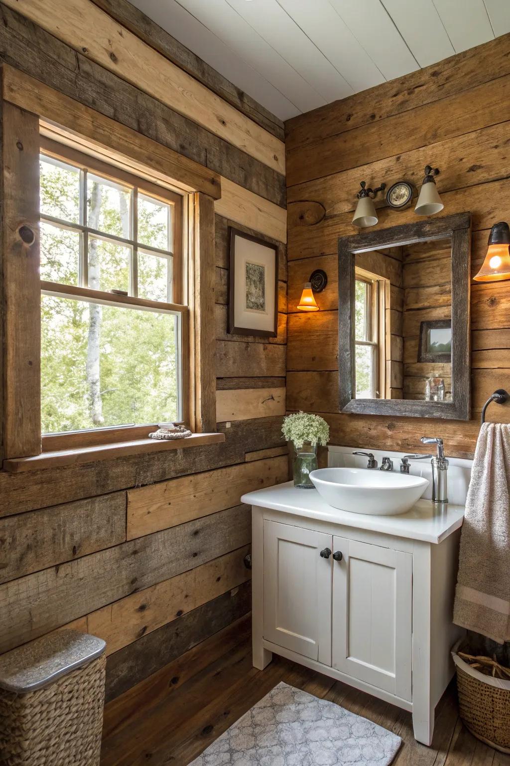 This repurposed wood feature wall adds a striking focal point.