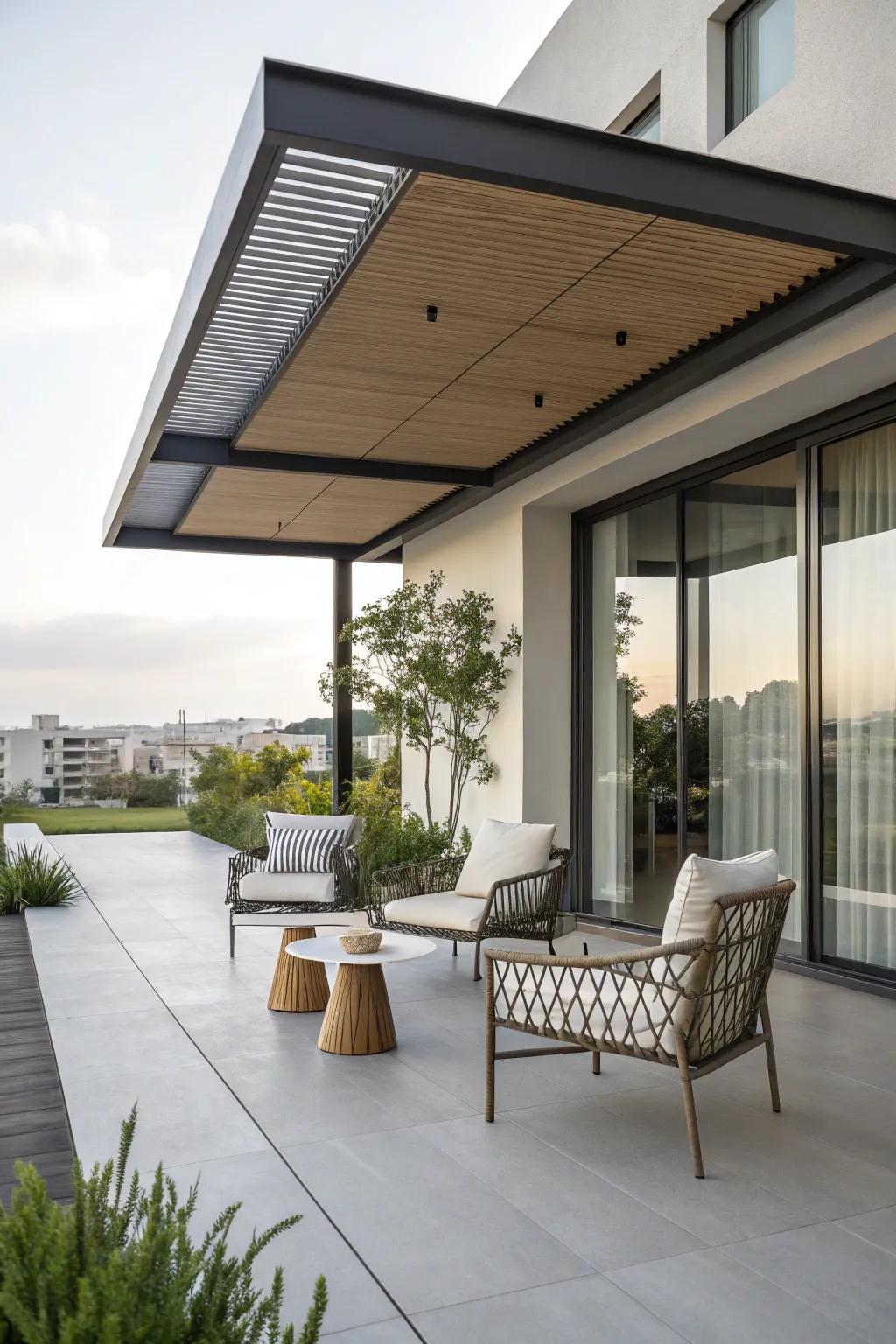 A modern overhang provides refined protection.