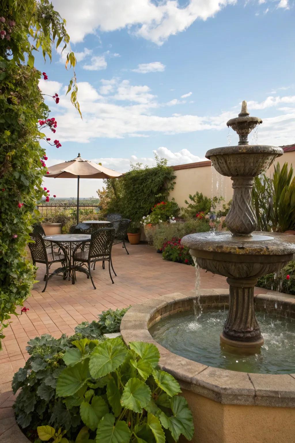 A water feature adds a calming effect to your outdoor space.