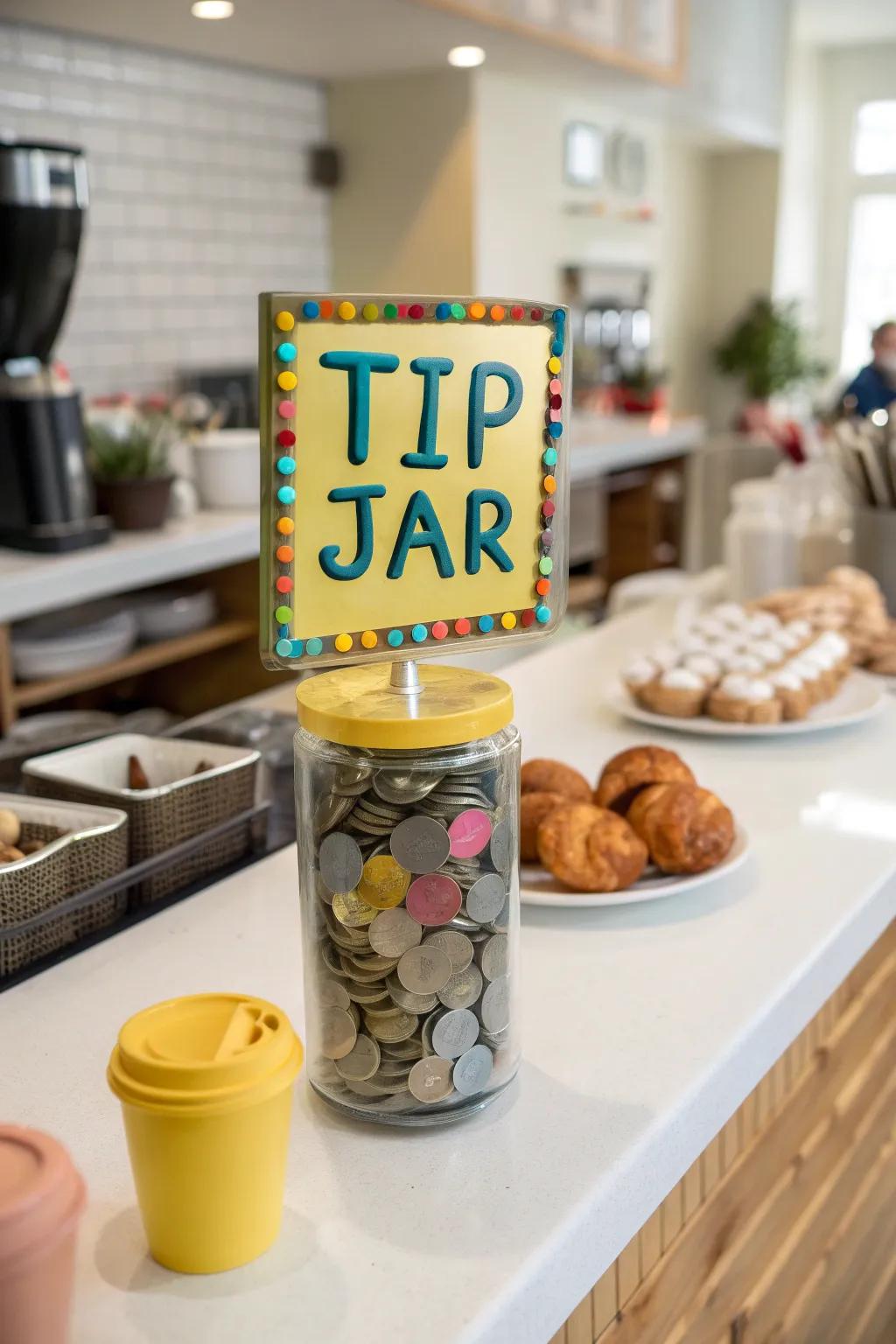 A visually striking tip container with playful design