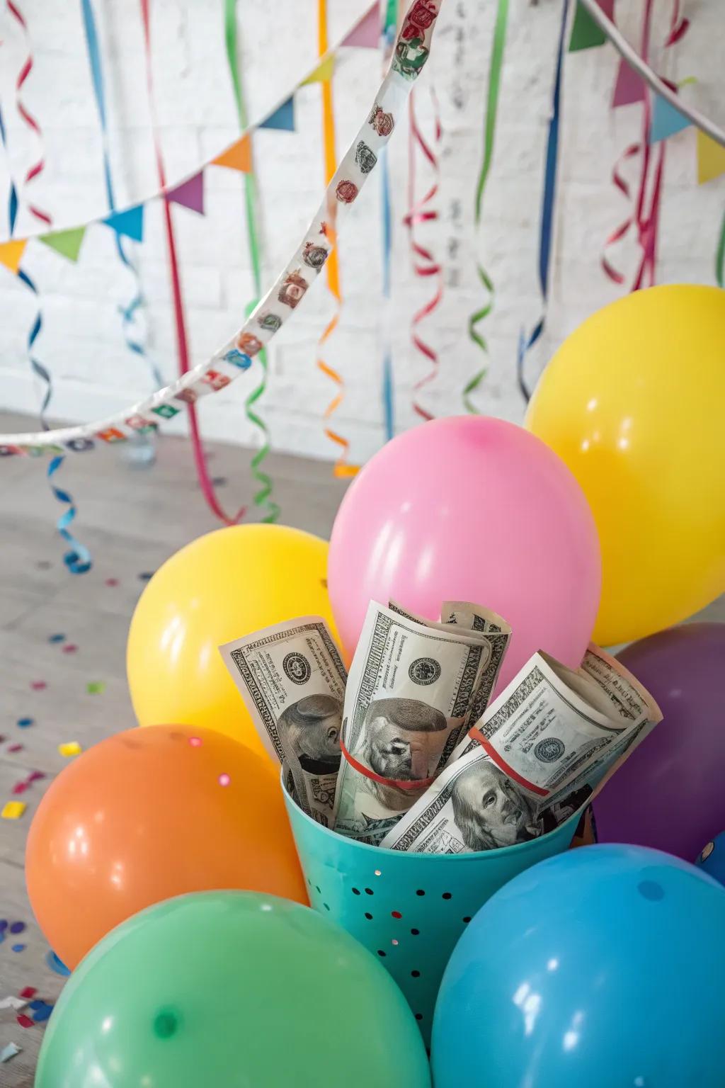 Pop balloons for a festive cash surprise.