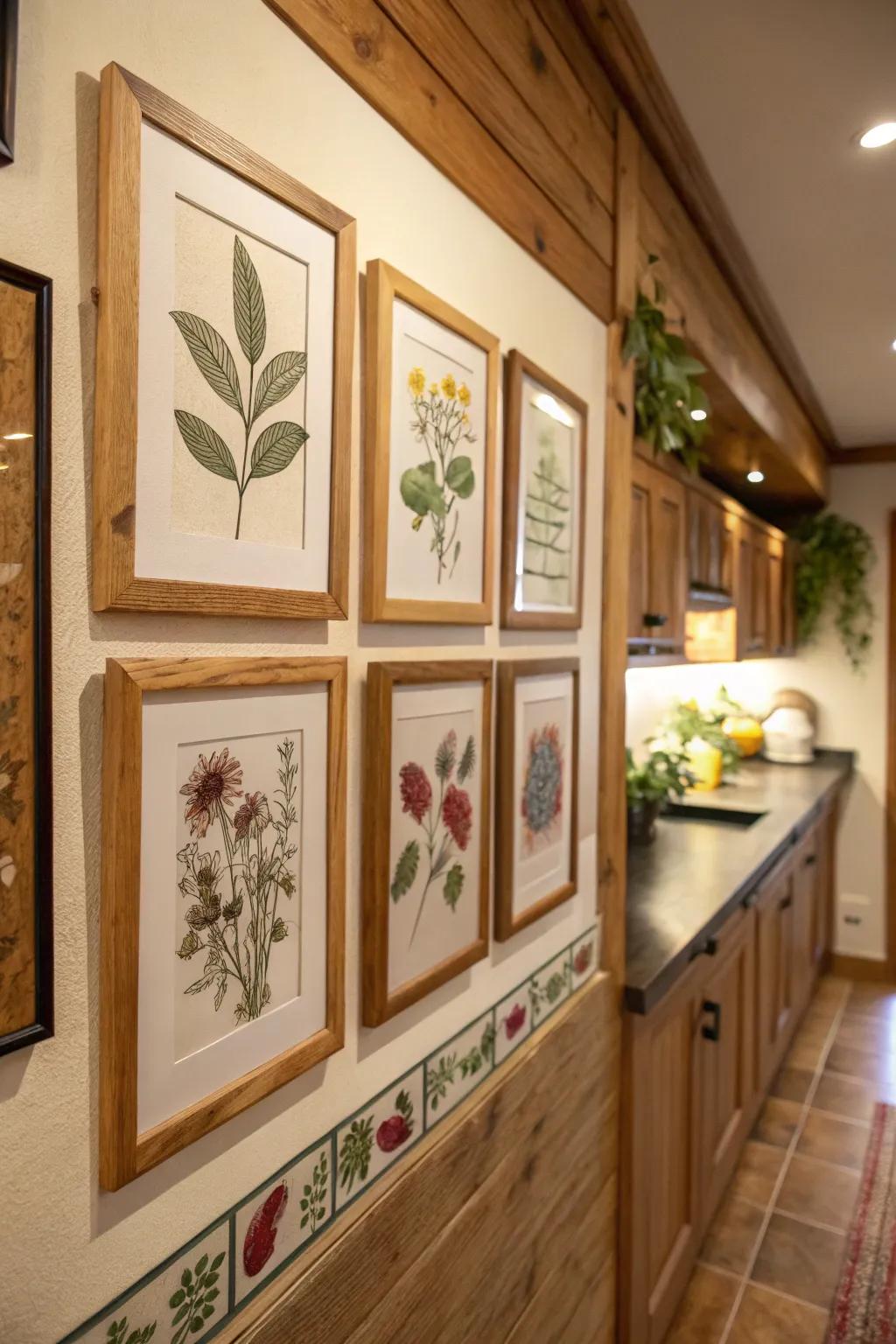 Natural elements contribute a warm, rustic sensation to picture showcases.
