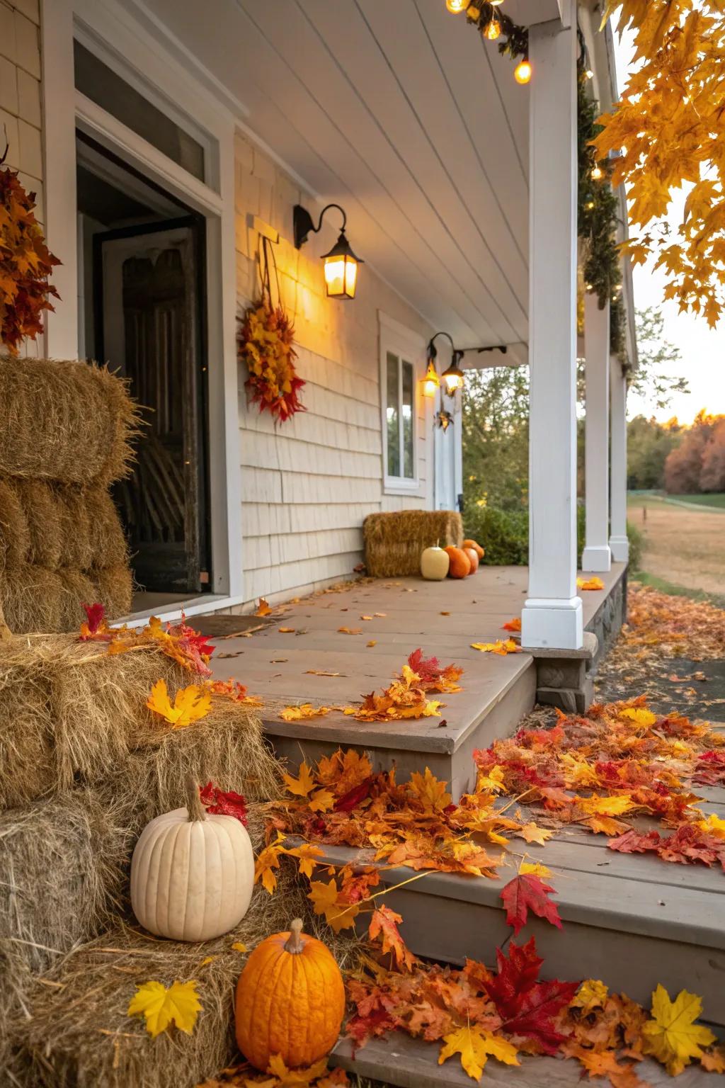 Autumn foliage and hay bales add seasonal charm.