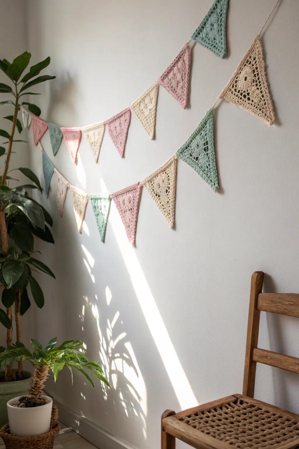 Brighten your space with a hint of handmade charm: colorful crochet bunting.