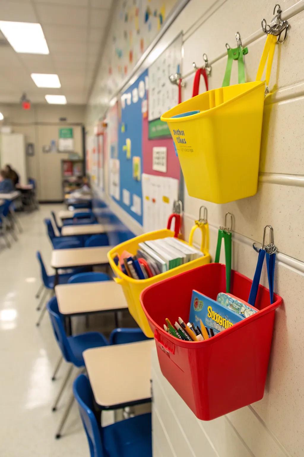 Hanging totes make storage and retrieval easy.