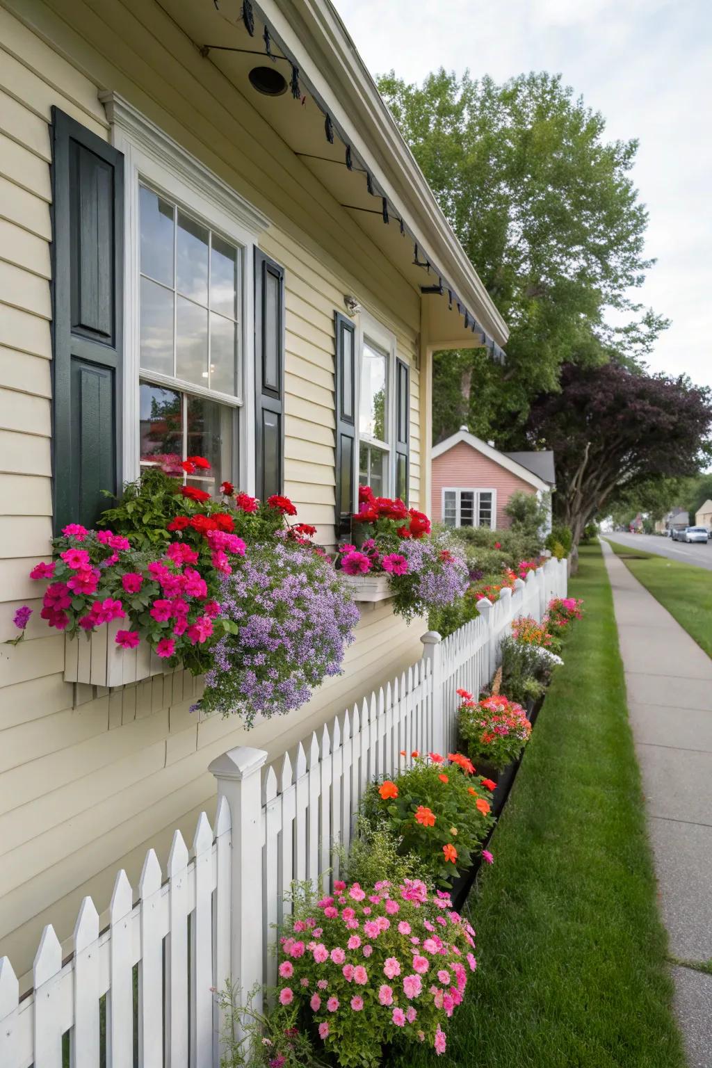Hanging gardens add a charming splash of color.