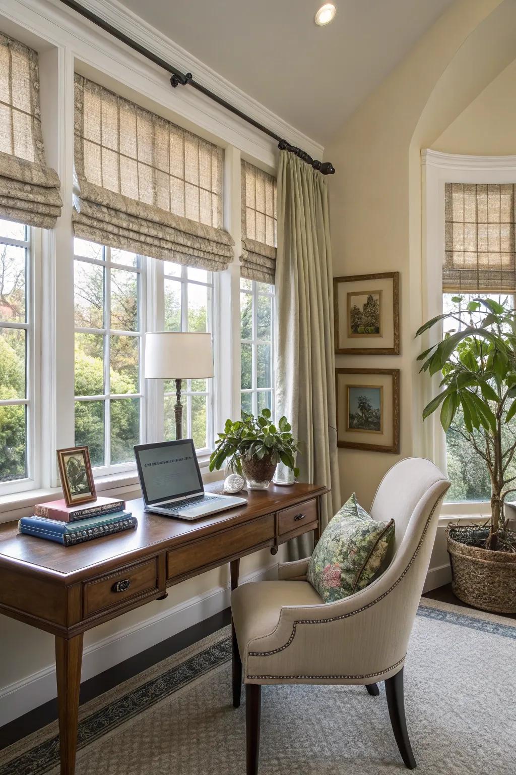 Screens and drape combination for design and light management.