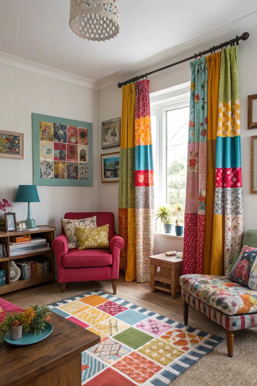 Patchwork drapes make a bold and personalized statement.