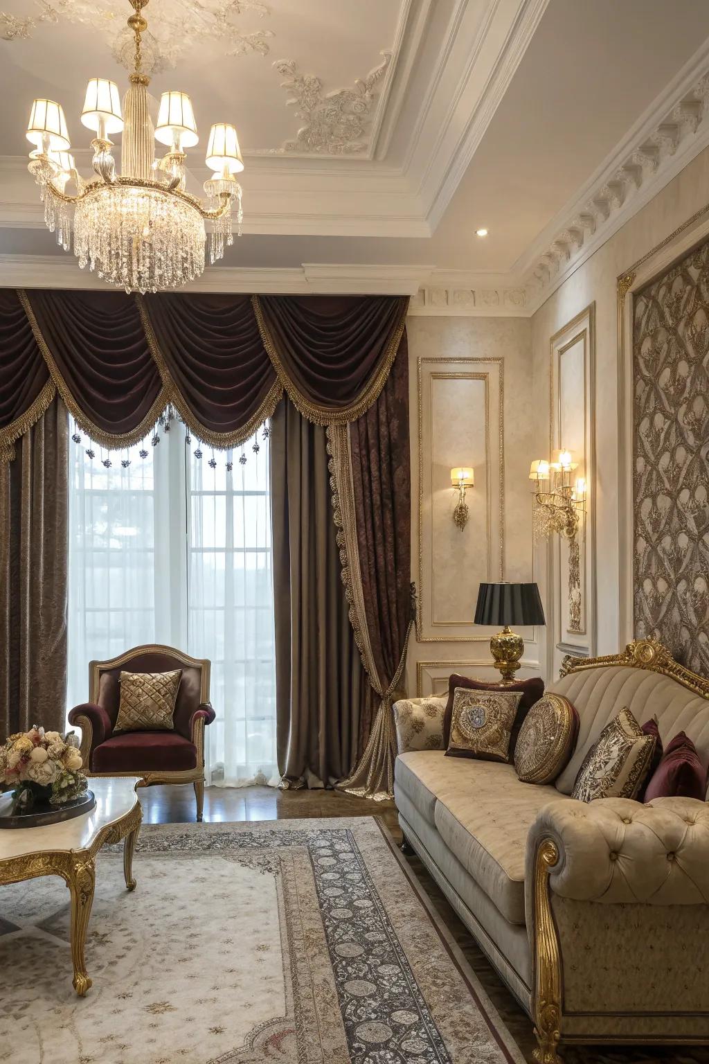 Elevate your living space with the opulent texture of plush valances.