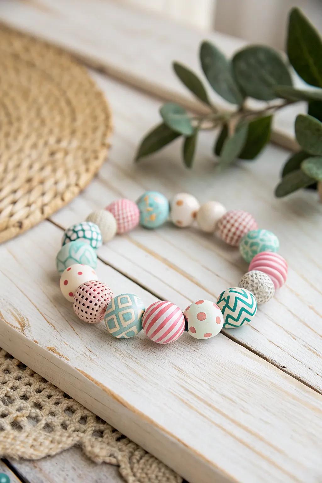 Add a playful touch to your style with charming, patterned bead bracelets.