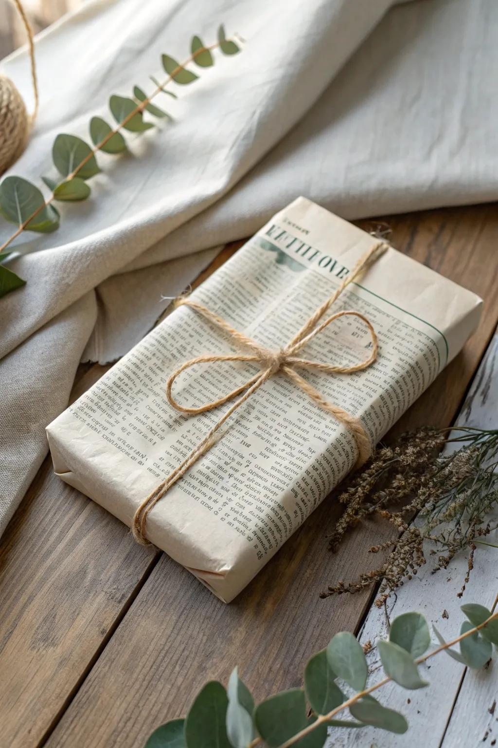 Embrace nostalgic vibes with charming newspaper-wrapped gifts that exude timeless elegance.