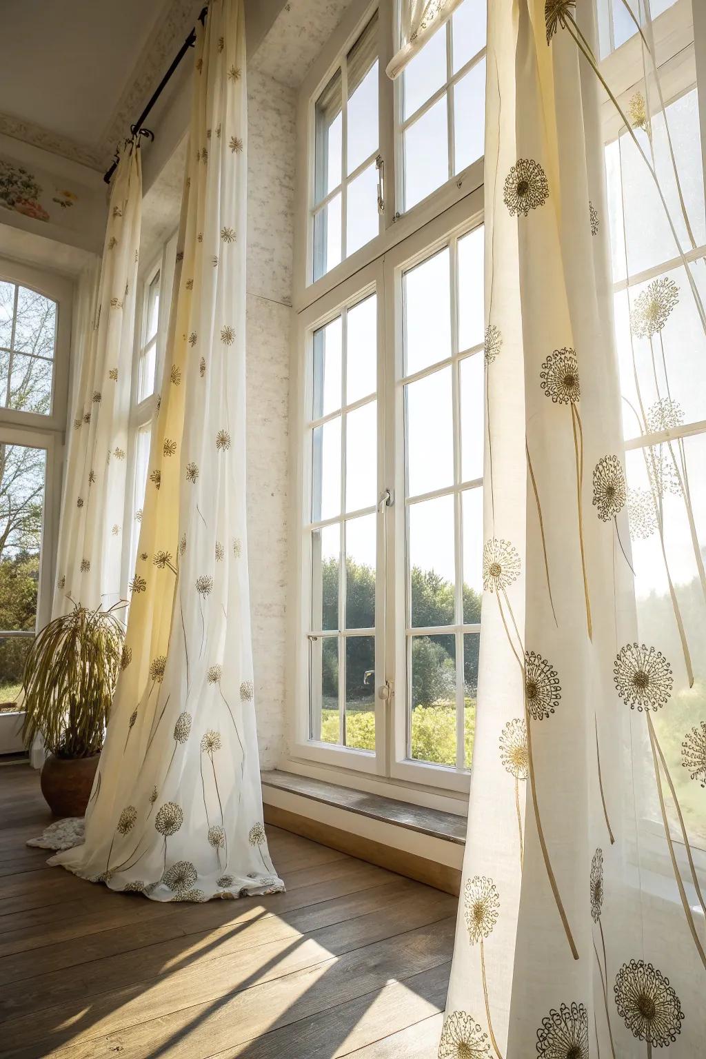 Dandelion themed curtains bring nature&rsquo;s touch to your windows.